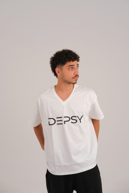 DEPSY Unisex v neck white t shirt