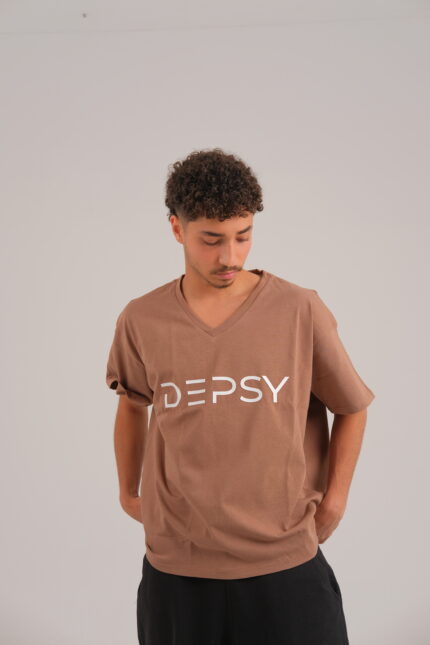 DEPSY Unisex v neck Brown t Shirt