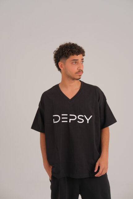 DEPSY Unisex v neck Black t Shirt
